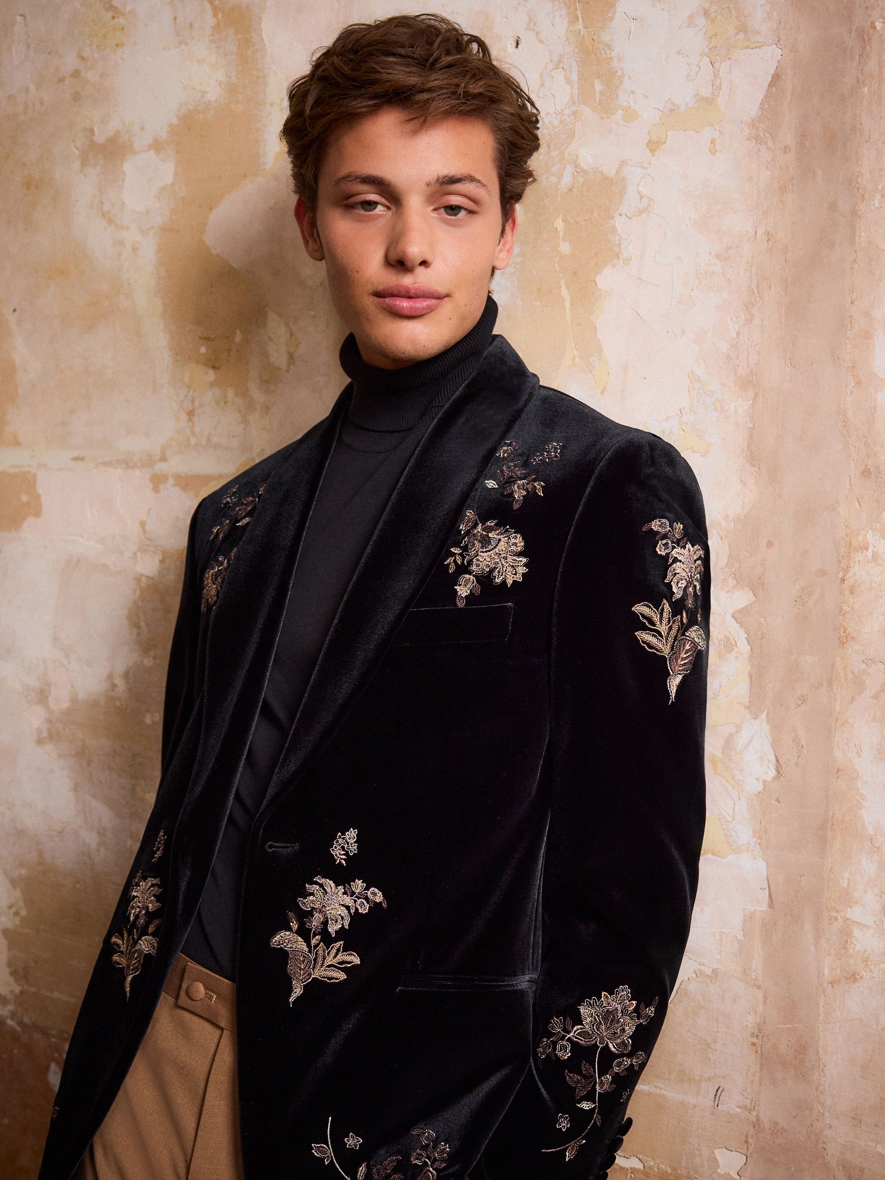 Buy Black Floral Regular Fit Embroidered Velvet Blazer from Next USA