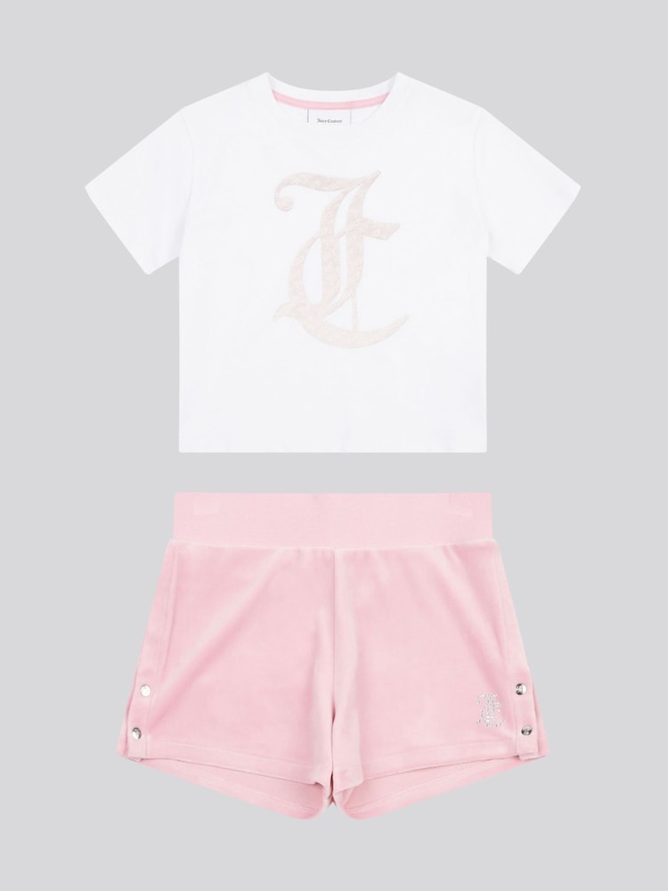 Juicy Couture Pink Girls Boxy T-Shirt & Velour Shorts Set - Image 6 of 10