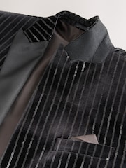 Black Stripe Regular Fit Sequin Velvet Blazer - Image 11 of 12
