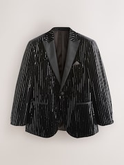 Black Stripe Regular Fit Sequin Velvet Blazer - Image 6 of 12