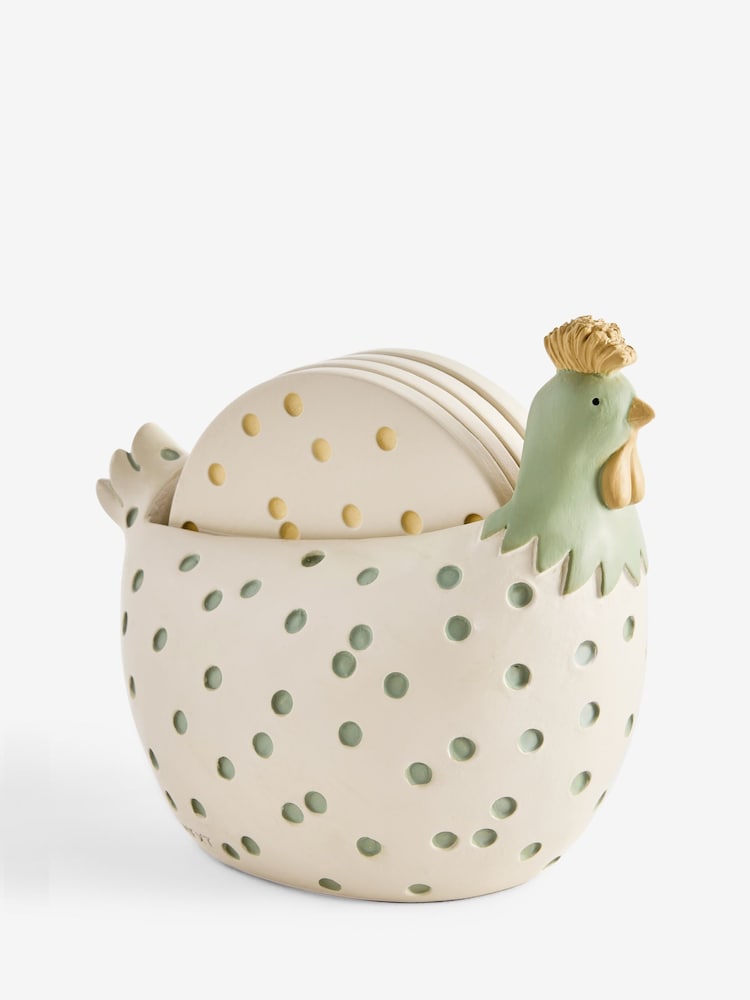 Set of 4 Sage Green Spot Chicken Coasters - Image 4 of 4