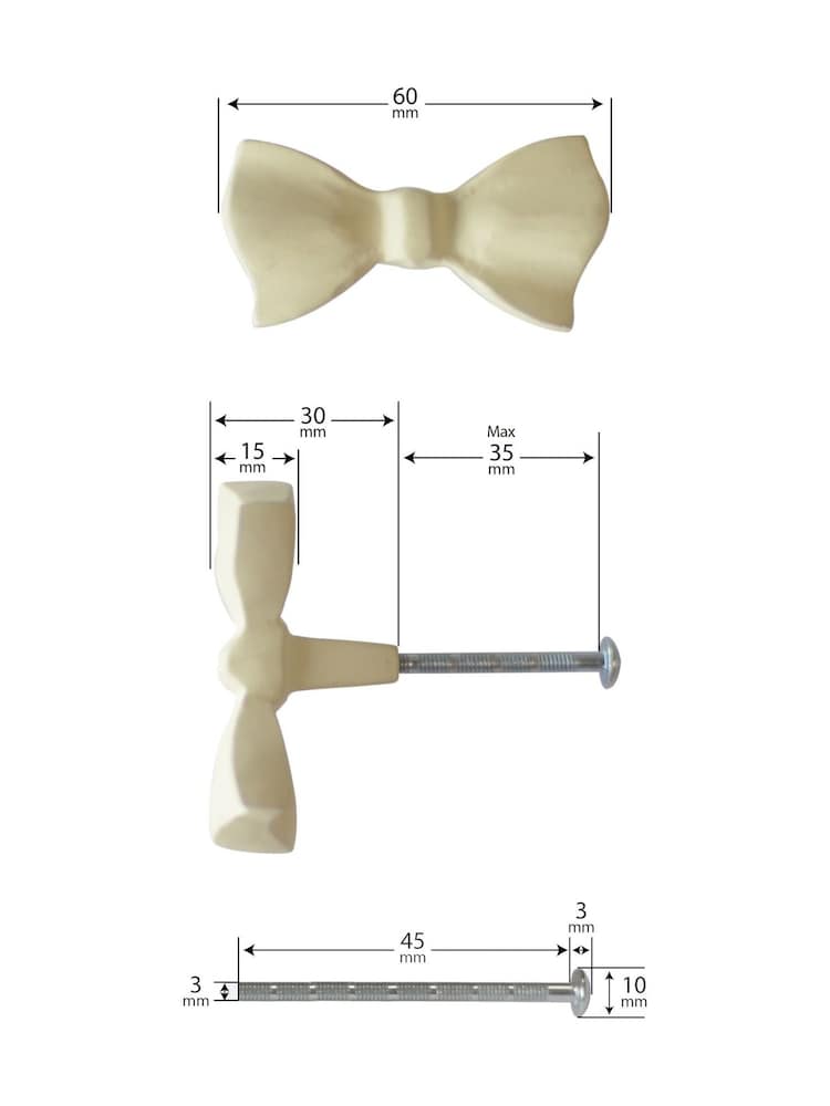 Laura Ashley Set of 2 Off White Aluminum Bow Drawer Knobs - Image 4 of 4 Laura Ashley Set of 2 Off White Aluminum Bow Drawer Knobs - Image 4 of 4