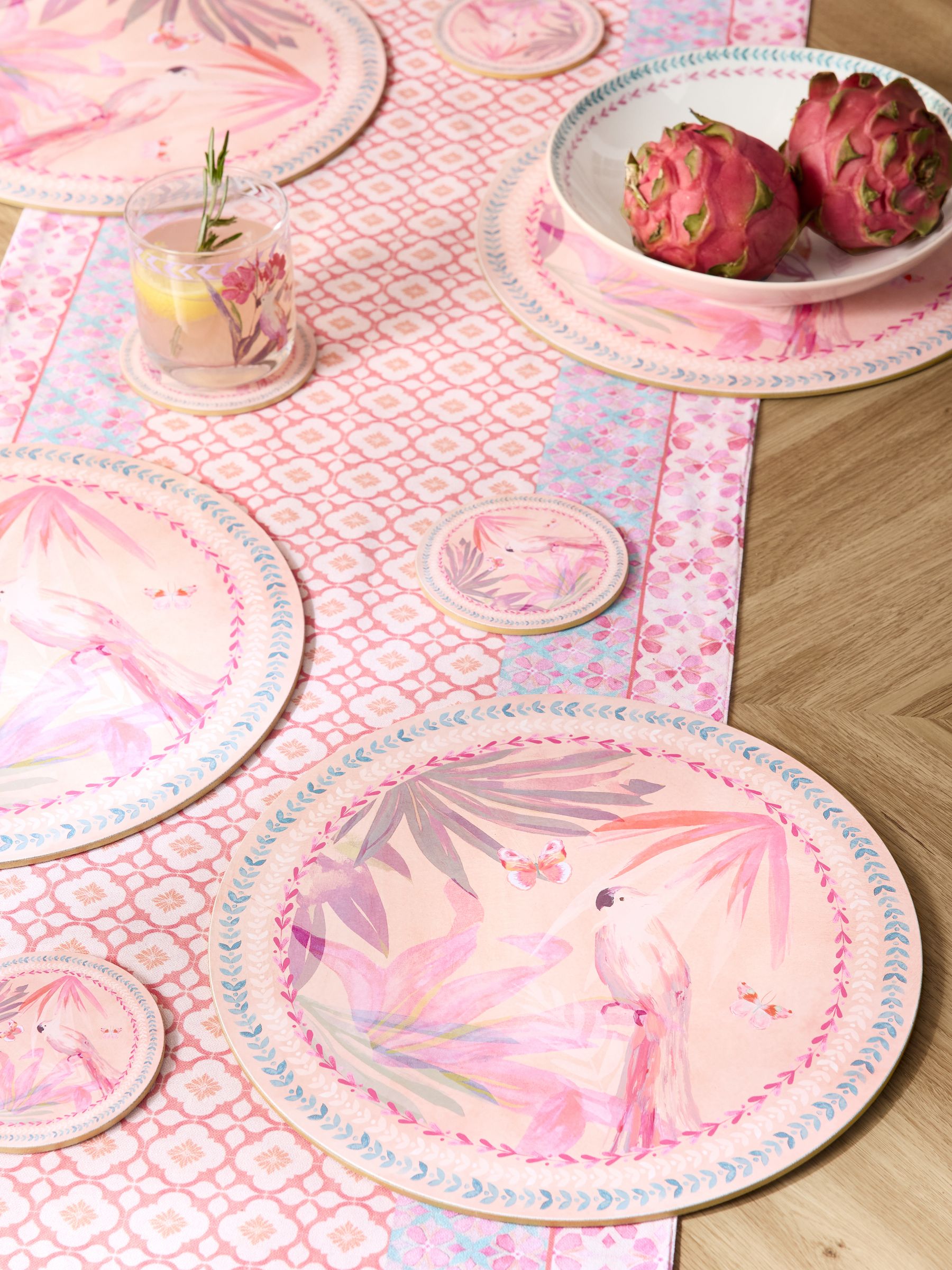 Set of 4 Pink Artist Floral Corkback Placemats and Coasters