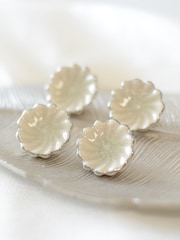 Laura Ashley Set of 2 Off White Silver Ceramic Metalic Edge Drawer Knobs - Image 1 of 5