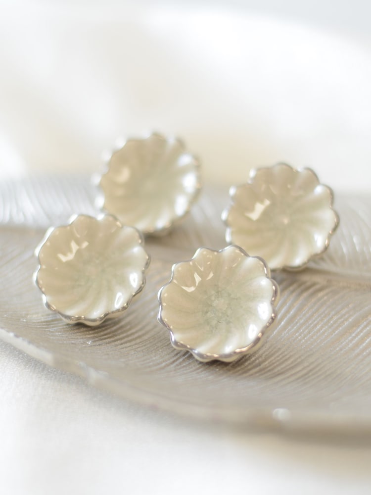 Laura Ashley Set of 2 Off White Silver Ceramic Metalic Edge Drawer Knobs - Image 1 of 5