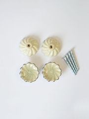 Laura Ashley Set of 2 Off White Silver Ceramic Metalic Edge Drawer Knobs - Image 4 of 5