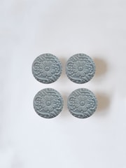 Laura Ashley Set of 2 Duck Egg Blue Ceramic Embossed Drawer Knobs - Image 2 of 5