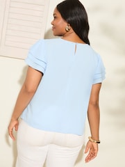 Azul - Blusa Friends Like These com manga curta com babados e gola redonda - Imagem 5 de 5