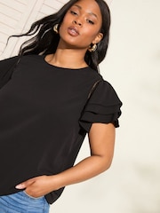 Friends Like These Black Curve Short Ruffle Sleeve Round Neck Blouse - Image 3 of 4
