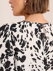 Friends Like These Mocha Print Curve Short Sleeve Shirred Cuff Blouse - Image 2 of 4
