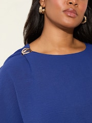 Friends Like These Cobalt Blue Curve Short Sleeve Blouse With Gold Detail - Image 2 of 4