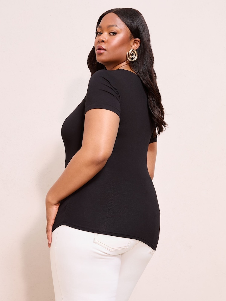 Friends Like These Black Curve Short Sleeve Assymetric Jersey Top - Image 5 of 5 Friends Like These Black Curve Short Sleeve Assymetric Jersey Top - Image 5 of 5