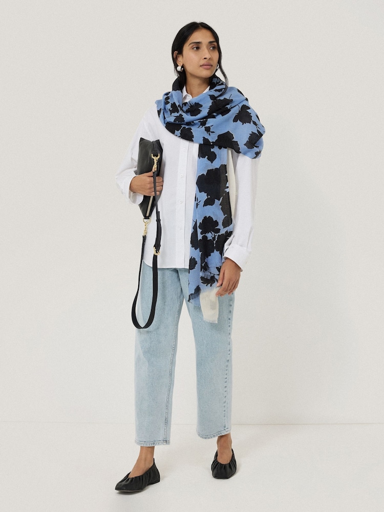 Jigsaw Blue Outline Rose Wool Scarf - Image 2 of 3