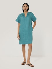 Jigsaw Blue 100% Linen Smocked T-Shirt Dress - Image 1 of 5
