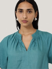 Jigsaw Blue 100% Linen Smocked T-Shirt Dress - Image 2 of 5