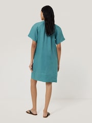 Jigsaw Blue 100% Linen Smocked T-Shirt Dress - Image 4 of 5