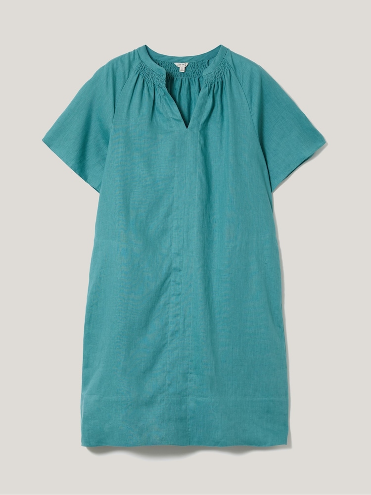 Jigsaw Blue 100% Linen Smocked T-Shirt Dress - Image 5 of 5
