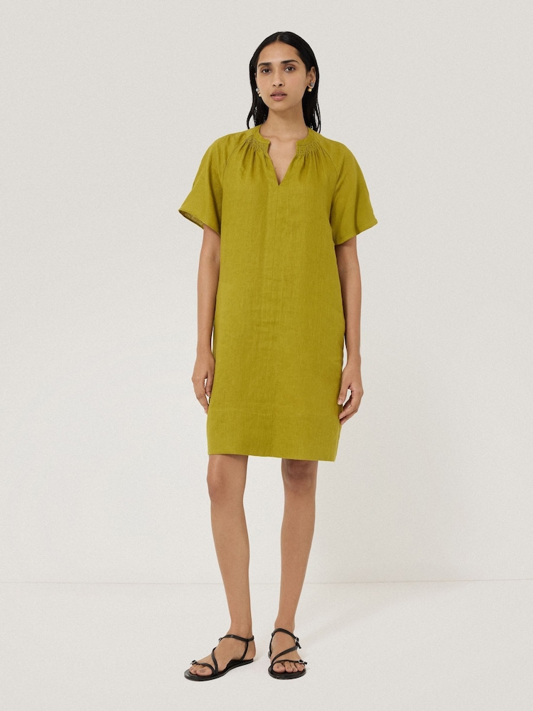 Jigsaw Green 100% Linen Smocked T-Shirt Dress - Image 1 of 6