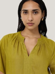 Jigsaw Green 100% Linen Smocked T-Shirt Dress - Image 2 of 6