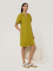 Jigsaw Green 100% Linen Smocked T-Shirt Dress - Image 3 of 6