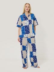 Jigsaw Blue Patchwork Short Sleeve 100% Cotton Pyjamas - Image 1 of 4