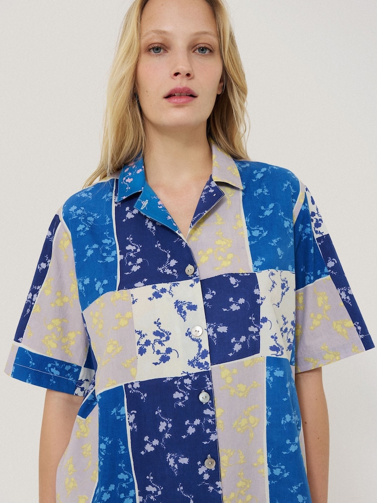 Jigsaw Blue Patchwork Short Sleeve 100% Cotton Pyjamas - Image 2 of 4