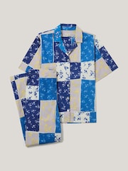 Jigsaw Blue Patchwork Short Sleeve 100% Cotton Pyjamas - Image 4 of 4