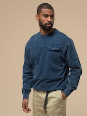 Penfield Blue Mens Newchester Panelled Crew 100% Cotton Sweatshirt - Image 1 of 5