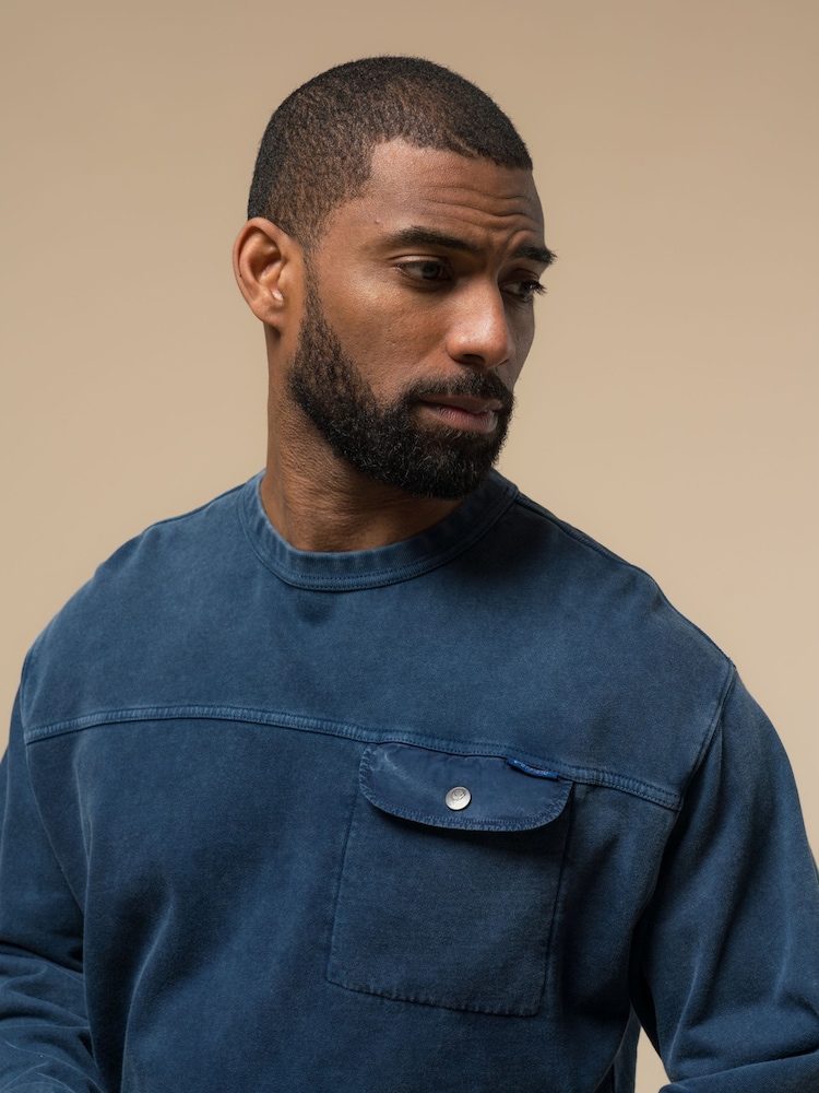 Penfield Blue Mens Newchester Panelled Crew 100% Cotton Sweatshirt - Image 2 of 5
