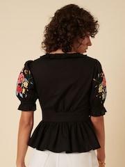 Nobodys Child Black Embroidered Floral Print Flossie Top - Image 2 of 5