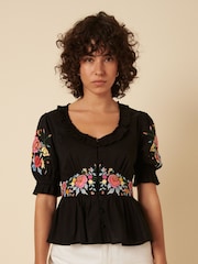 Nobodys Child Black Embroidered Floral Print Flossie Top - Image 3 of 5