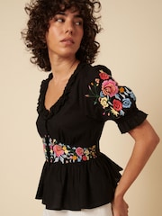 Nobodys Child Black Embroidered Floral Print Flossie Top - Image 4 of 5