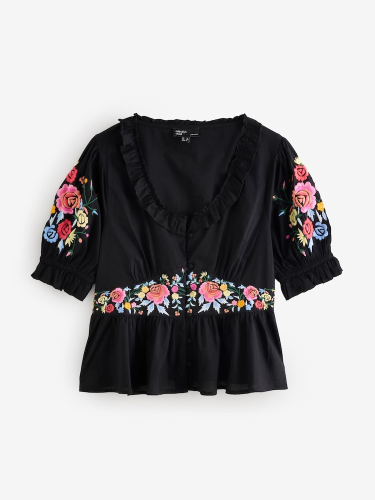 Nobodys Child Black Embroidered Floral Print Flossie Top - Image 5 of 5
