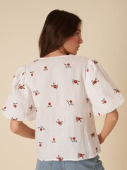 Nobodys Child Cream Brooke Embroidered Floral Print 100% Cotton Top - Image 2 of 5