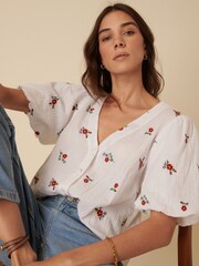 Nobodys Child Cream Brooke Embroidered Floral Print 100% Cotton Top - Image 3 of 5