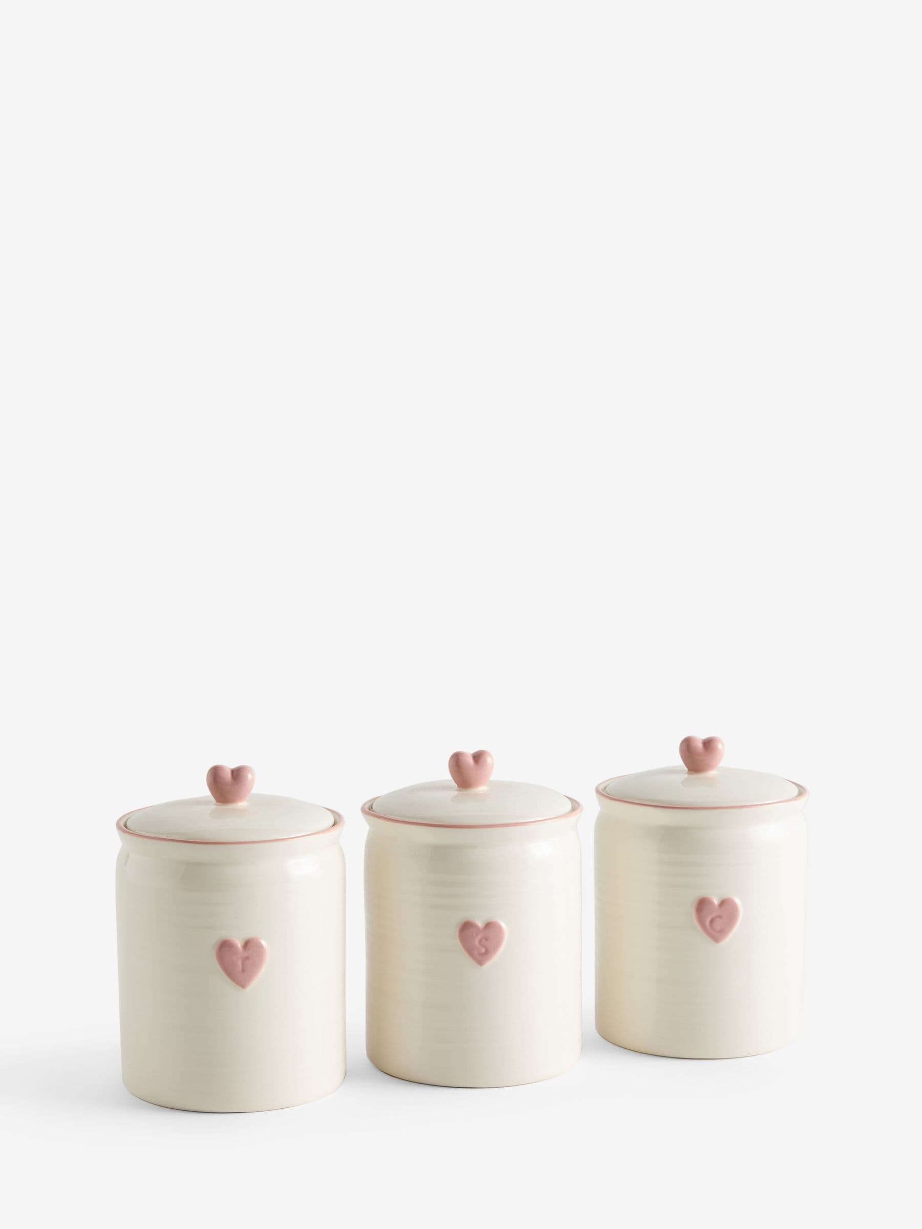 Buy Set of 3 Pink Heart Ceramic Storage Jars from Next USA