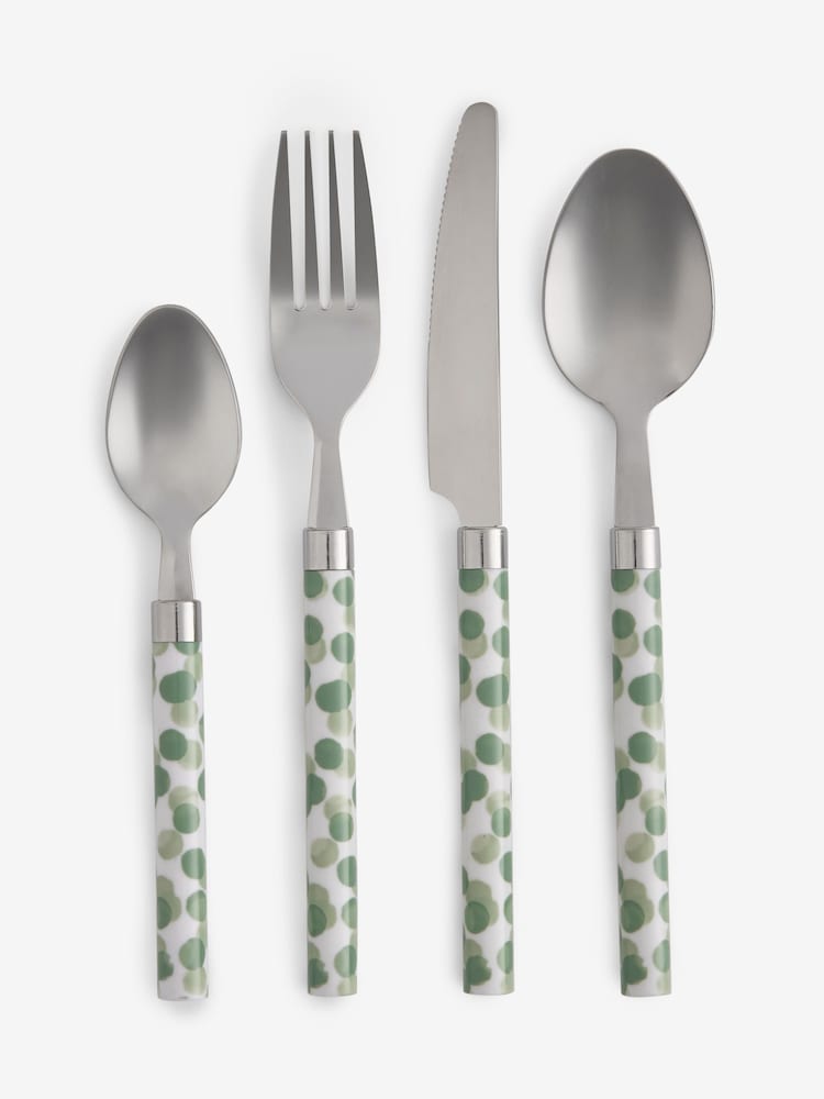 16 Piece Sage Green Spot Cutlery Set - Image 1 of 1