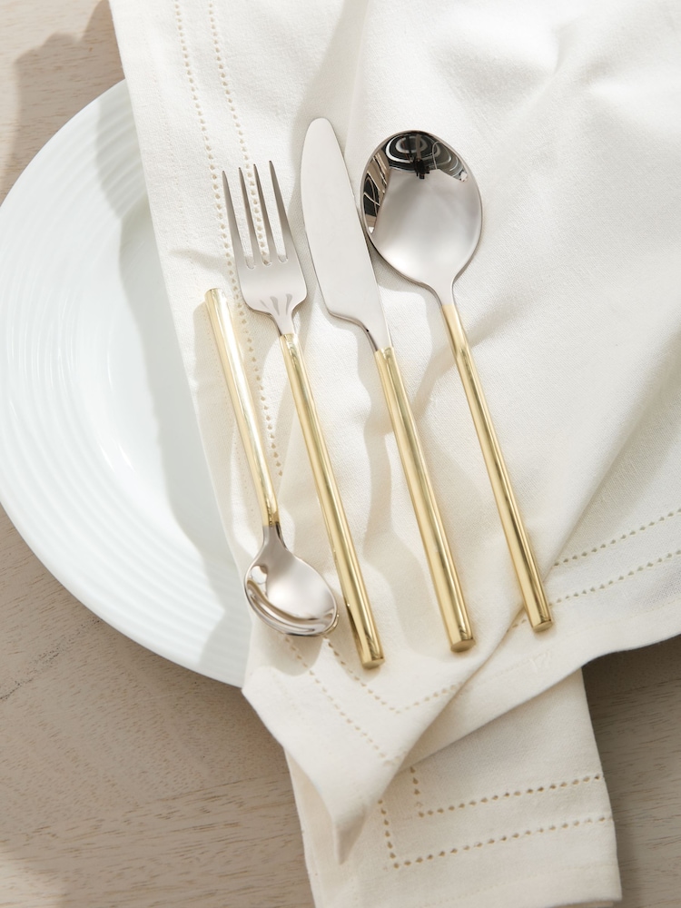 Gold/Silver 16 Piece Two Tone Stainless Steel Cutlery Set - Image 1 of 1 Gold/Silver 16 Piece Two Tone Stainless Steel Cutlery Set - Image 1 of 1