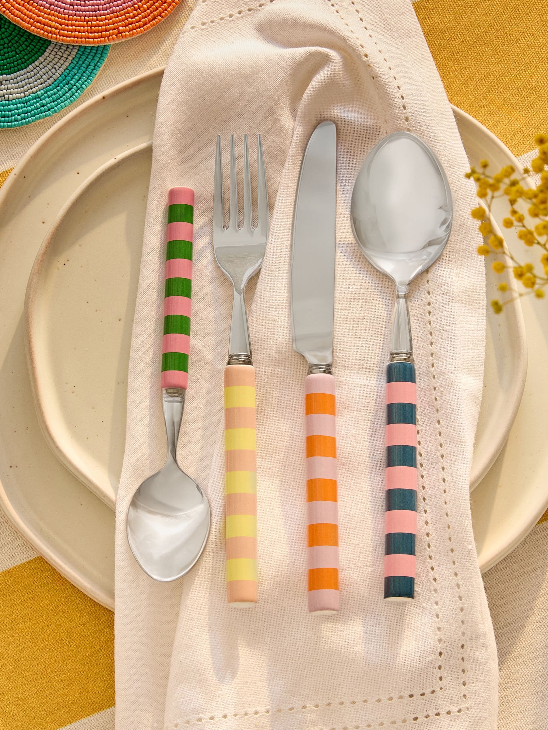 Buy 16 Piece Bright Stripe Ceramic Handle Cutlery Set from the