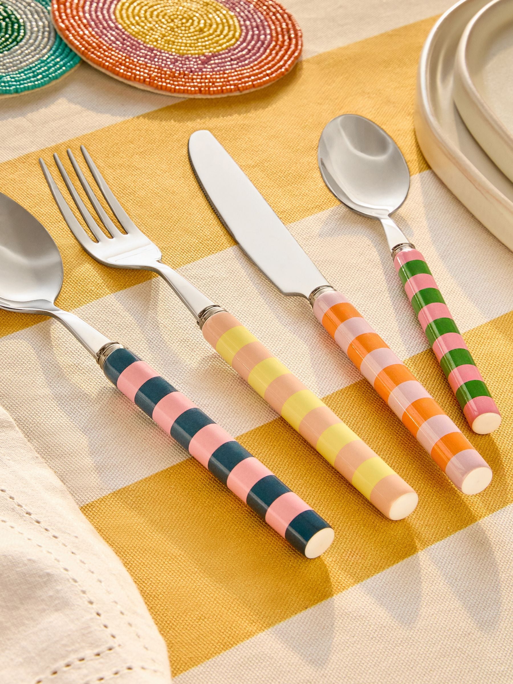 Buy 16 Piece Bright Stripe Ceramic Handle Cutlery Set from the