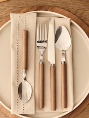 16 Piece Silver Stainless Steel Wood Handle Cutlery Set - Image 1 of 7