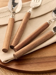 16 Piece Silver Stainless Steel Wood Handle Cutlery Set - Image 5 of 7