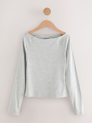 Cinza - Open Slash Neck Soft Touch Long Sleeve Top - Imagem 1 de 3