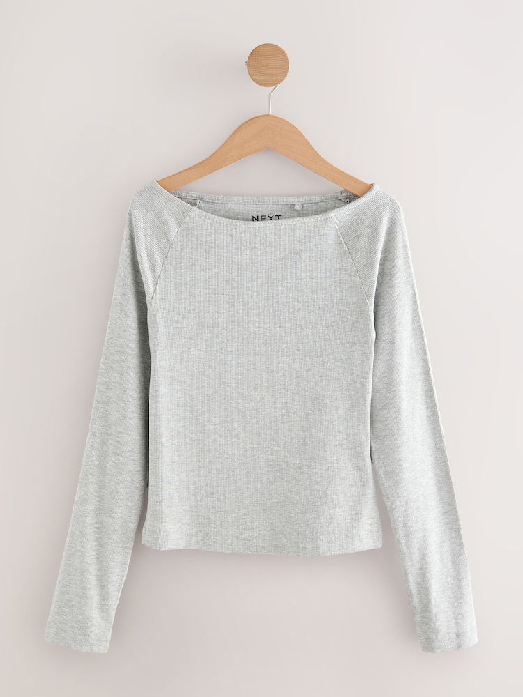 Cinza - Open Slash Neck Soft Touch Long Sleeve Top - Imagem 1 de 3
