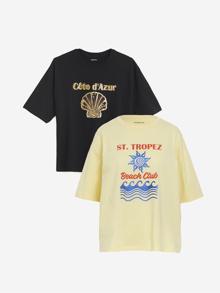 Simply Be Black Graphic 100% Cotton T-Shirts 2 Pack - Image 1 of 5