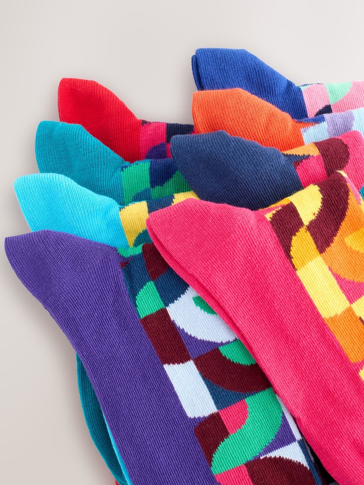 Bright Red/Green Geo Pattern Socks 8 Pack - Image 11 of 11