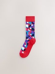 Bright Red/Green Geo Pattern Socks 8 Pack - Image 2 of 11