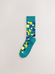 Bright Red/Green Geo Pattern Socks 8 Pack - Image 3 of 11