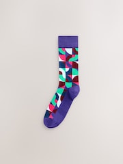 Bright Red/Green Geo Pattern Socks 8 Pack - Image 4 of 11