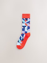Bright Red/Green Geo Pattern Socks 8 Pack - Image 7 of 11